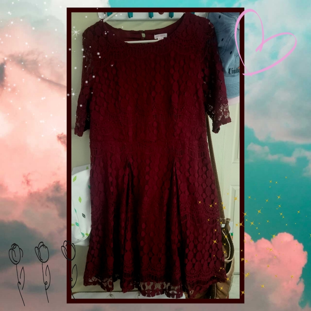 Red Lace Sleeved Dress